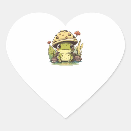 Cute Frog met paddenstoel Pet, Cute Frogs Kawaii H Hart Sticker (Voorkant)
