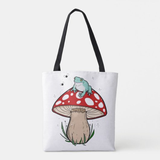 Cute Frog op paddenstoel, Cute Frog, paddenstoel Tote Bag (Achterkant)