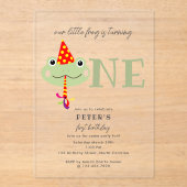 Cute Frog Party Hat Kids First 1st Birthday Party Acryl Uitnodigingen (Voorkant)
