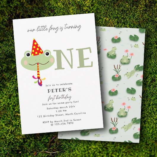 Cute Frog Party Hat Kids First 1st Birthday Party Kaart