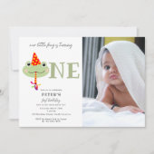 Cute Frog Party Hat Kids First 1st Birthday Photo Kaart (Voorkant)