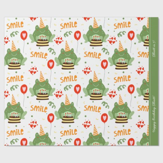 Cute Frog Pattern met Smile Text Happy Birthday Cadeaupapier (Vlak)