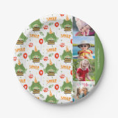Cute Frog Pattern Smile Text Happy Birthday Foto Papieren Bordje (Voorkant)