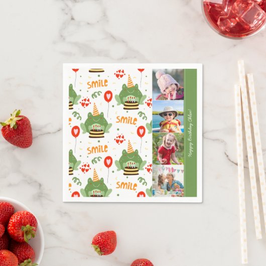 Cute Frog Pattern Smile Text Happy Birthday Foto Servet (Insitu)