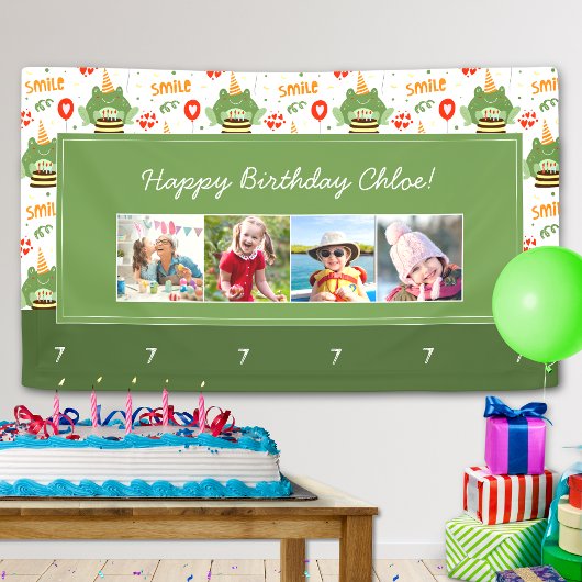 Cute Frog Pattern Smile Text Happy Birthday Foto Spandoek