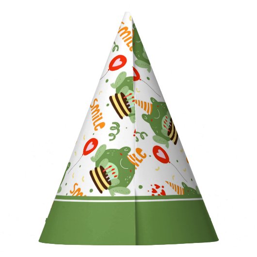 Cute Frog Pattern Smile Text Happy Birthday w Name Feesthoedjes (Achterkant)