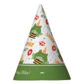 Cute Frog Pattern Smile Text Happy Birthday w Name Feesthoedjes (Rechts)