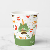Cute Frog Pattern Smile Text Happy Birthday w Name Papieren Bekers (Voorkant)