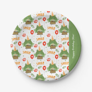 Cute Frog Pattern Smile Text Happy Birthday w Name Papieren Bordje