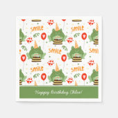 Cute Frog Pattern Smile Text Happy Birthday w Name Servet (Voorkant)