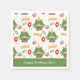 Cute Frog Pattern Smile Text Happy Birthday w Name Servet