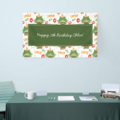 Cute Frog Pattern Smile Text Happy Birthday w Name Spandoek (Beurs)