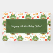 Cute Frog Pattern Smile Text Happy Birthday w Name Spandoek (Horizontaal)