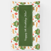 Cute Frog Pattern Smile Text Happy Birthday w Name Spandoek (Verticaal)