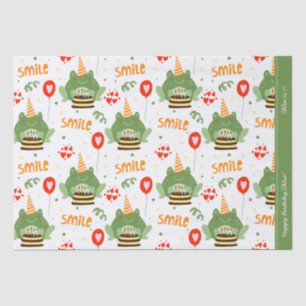 Cute Frog Pattern Smile Text Happy Birthday w Name Tissuepapier