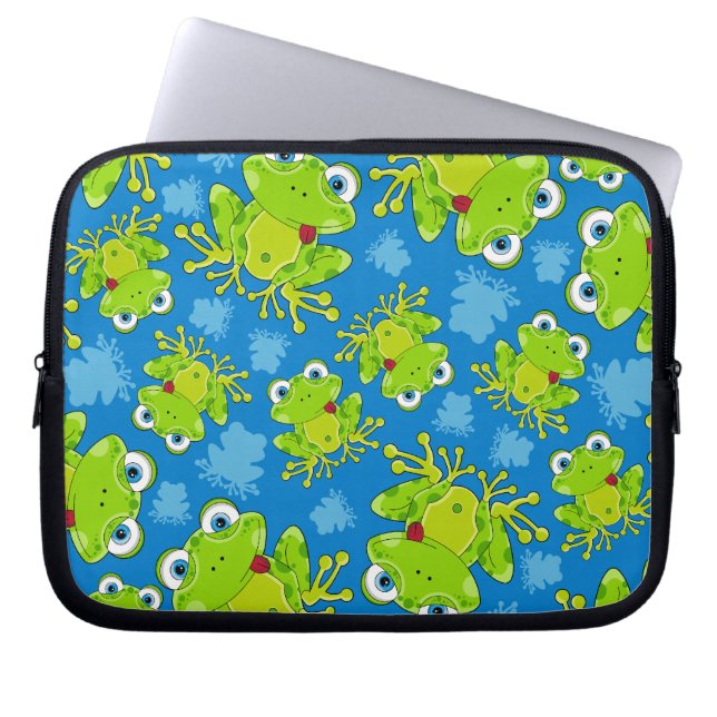 Cute Frog Patterned Laptop Hoesje Sleeve (Voorkant)