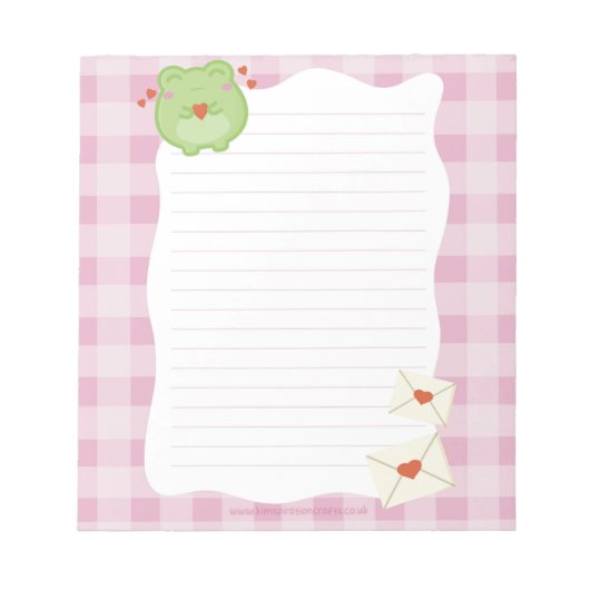 Cute frog pink love notepad, valentine note paper notitieblok (Voorkant)