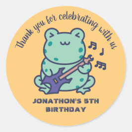 Cute Frog Play Guitar Kids Birthday Ronde Sticker