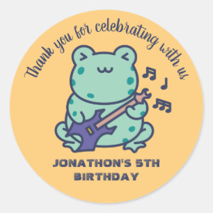Cute Frog Play Guitar Kids Birthday Ronde Sticker