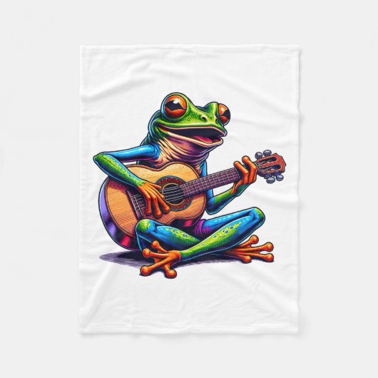 Cute Frog Playing A Guitar Dont Worry Be Hoppy _1  Fleece Deken (Voorkant)