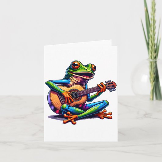 Cute Frog Playing A Guitar Dont Worry Be Hoppy _1 Kaart (Voorkant)