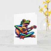 Cute Frog Playing A Guitar Dont Worry Be Hoppy _1 Kaart (Gele Bloem)