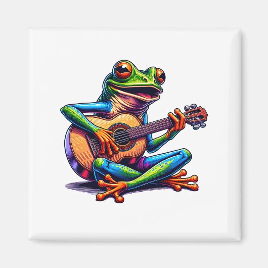 Cute Frog Playing A Guitar Dont Worry Be Hoppy _1  Magneet (Voorkant)