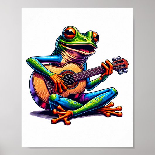 Cute Frog Playing A Guitar Dont Worry Be Hoppy _1  Poster (Voorkant)