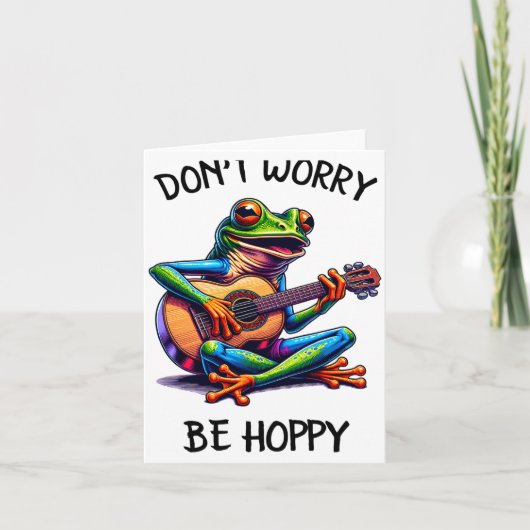 Cute Frog Playing A Guitar Dont Worry Be Hoppy _2  Kaart (Voorkant)