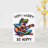 Cute Frog Playing A Guitar Dont Worry Be Hoppy _2  Kaart (Gele Bloem)