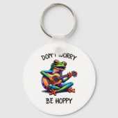 Cute Frog Playing A Guitar Dont Worry Be Hoppy _2  Sleutelhanger (Voorkant)