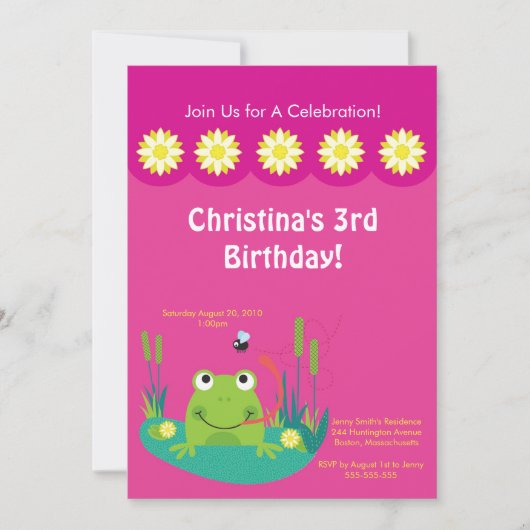 Cute Frog Pond Birthday Party Invitation Kaart (Voorkant)