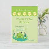 Cute Frog Pond Birthday Party Invitation Kaart (Staand voorkant)