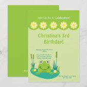 Cute Frog Pond Birthday Party Invitation Kaart (Voorkant / Achterkant)