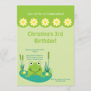 Cute Frog Pond Birthday Party Invitation Kaart