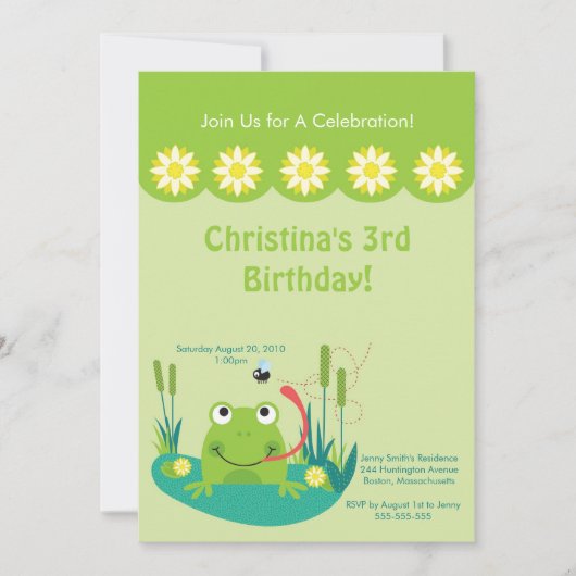 Cute Frog Pond Birthday Party Invitation Kaart (Voorkant)