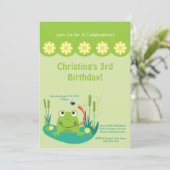 Cute Frog Pond Birthday Party Invitation Kaart (Staand voorkant)