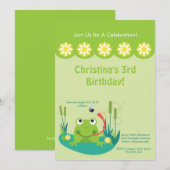 Cute Frog Pond Birthday Party Invitation Kaart (Voorkant / Achterkant)