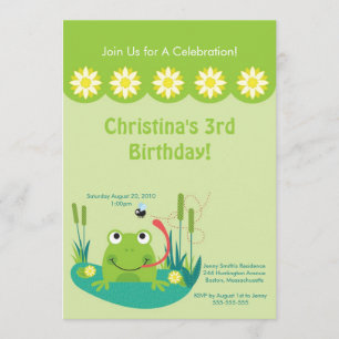 Cute Frog Pond Birthday Party Invitation Kaart