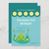 Cute Frog Pond Birthday Party Invitation Kaart (Voorkant / Achterkant)