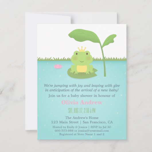Cute Frog Prince Boy Baby Shower Invitations Kaart (Voorkant)