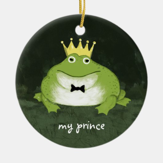 Cute Frog Prins met aangepaste tekstafel Keramisch Ornament (Voorkant)
