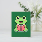Cute Frog Reading Book Kawaii Briefkaart (Staand voorkant)