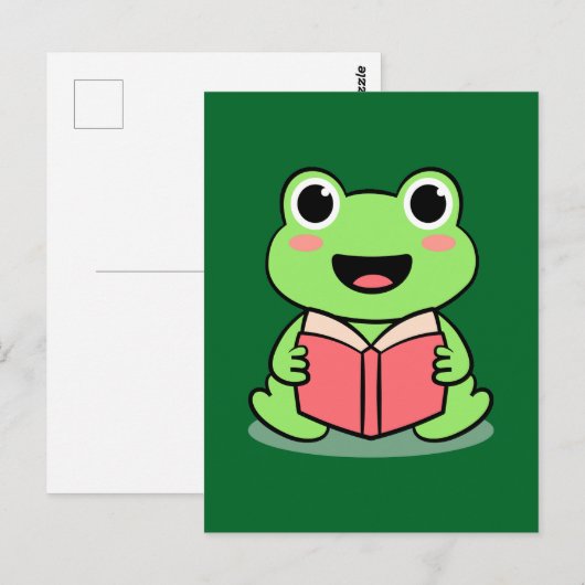 Cute Frog Reading Book Kawaii Briefkaart (Voorkant / Achterkant)