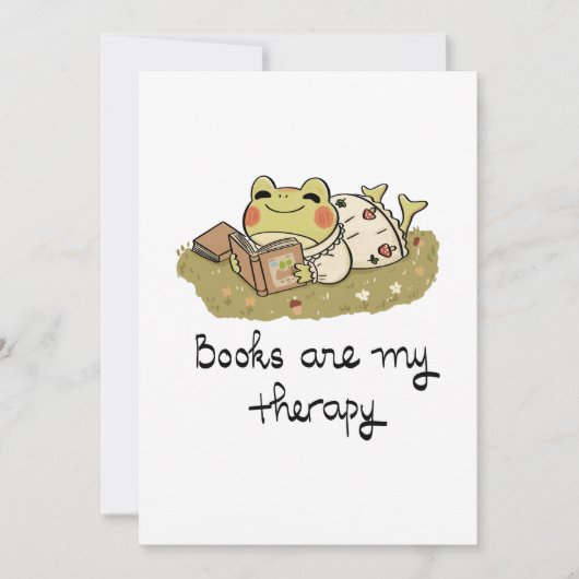 Cute Frog Reading - Books Are My Therapy Kaart (Voorkant)