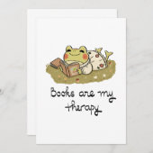Cute Frog Reading - Books Are My Therapy Kaart (Voorkant / Achterkant)