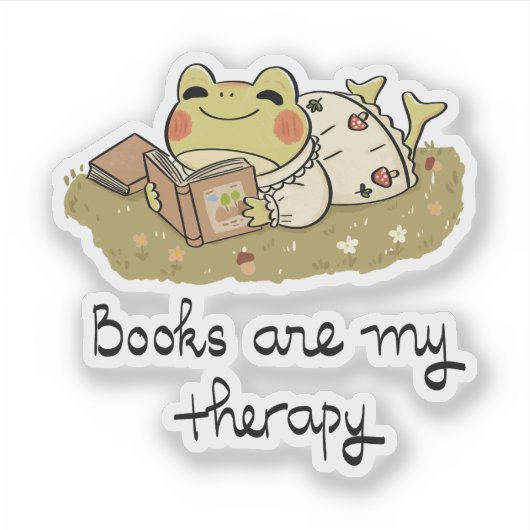 Cute Frog Reading - Books Are My Therapy Sticker (Voorkant)