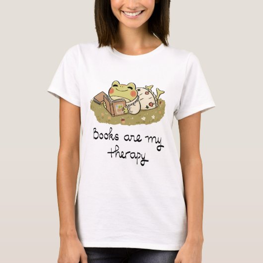 Cute Frog Reading - Books Are My Therapy T-shirt (Voorkant)