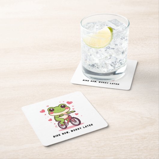 Cute Frog Riding Bicycle | Funny Frog Lover Gift Kartonnen Onderzetters (Insitu)