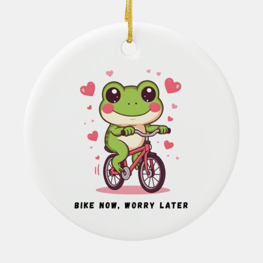 Cute Frog Riding Bicycle | Funny Frog Lover Gift Keramisch Ornament (Achterkant)